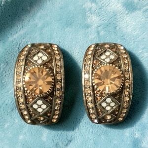 Heidi Daus Champagne and Amber Crystal Clip-On Earrings NIB